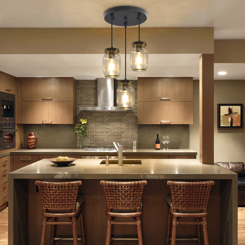 Camelot 3 - Light Cluster Pendant Lighting Matte Black Mason Jar Kitchen Island Pendant Fixtures