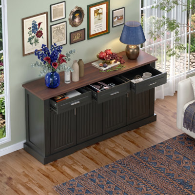 63" Fluted Sideboard Buffet Cabinet with 3 Drawers, 4-Door Two-Tone Storage Credenza Kitchen Coffee Bar Console Table