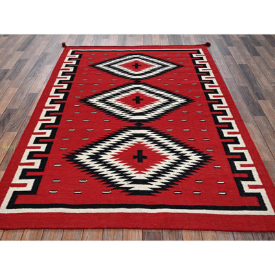 Tapis oriental rouge à motif cramoisi 5 pi 2 po x 7 pi, tissé à la main, 100% laine, tissé à la main