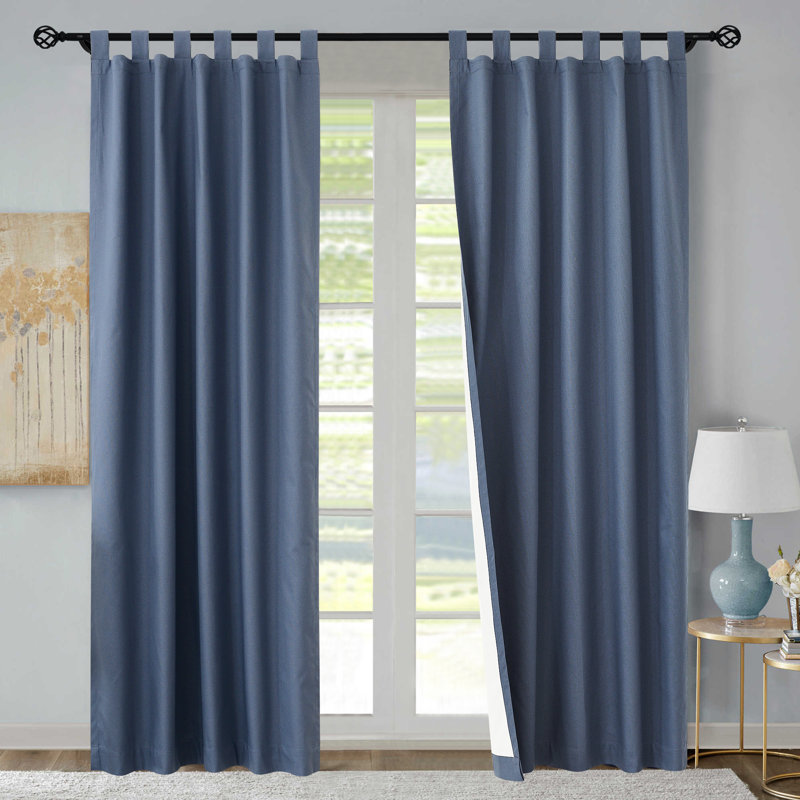 Mcgowen 100% Cotton Solid Room Darkening Thermal Tab Top Curtain Panel, Blue, 40" W X 63" L