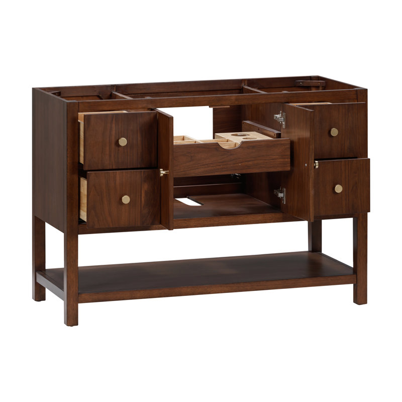 Zoe 48'' Walnut Single Bathroom Vanity Base with Gold Hardware