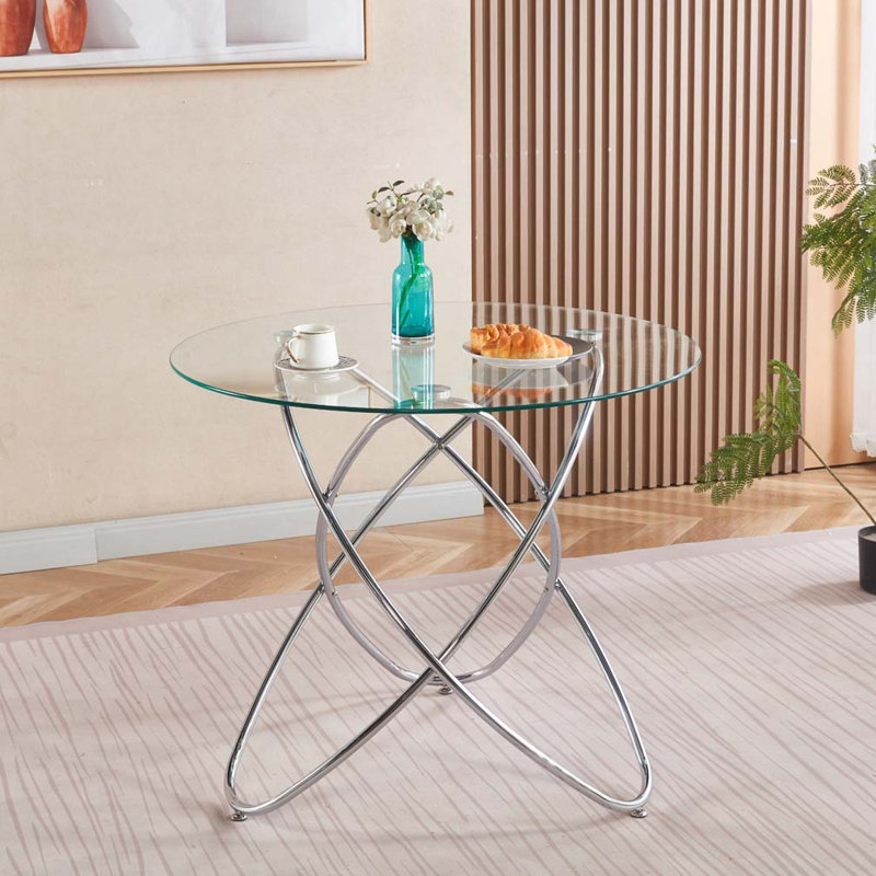 Table de salle à manger avec plateau en verre, Chrome