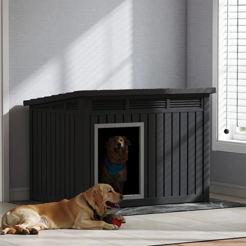 Niche pour chien en résine toutes saisons Yardgrace avec toit relevable à vérin à gaz, toit incliné, Noir