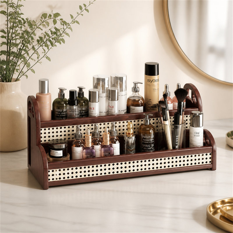 Porte-cosmétiques et porte-bijoux en bambou double épaisseur, Thé
