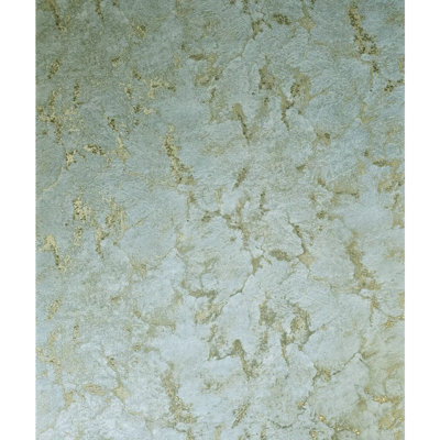 Turquoise Mint Blue Gold Metallic Pearl Shell Sparkle Plaster Textured Wallpaper