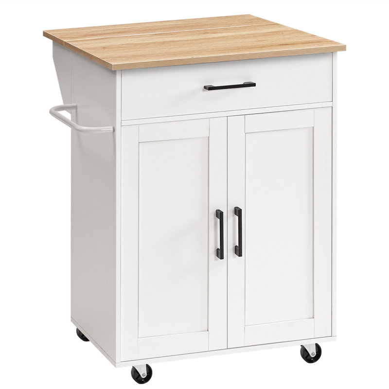 Chariot pour îlot de cuisine avec rangement et abattant 33,3 po Insken, Blanc / jaune