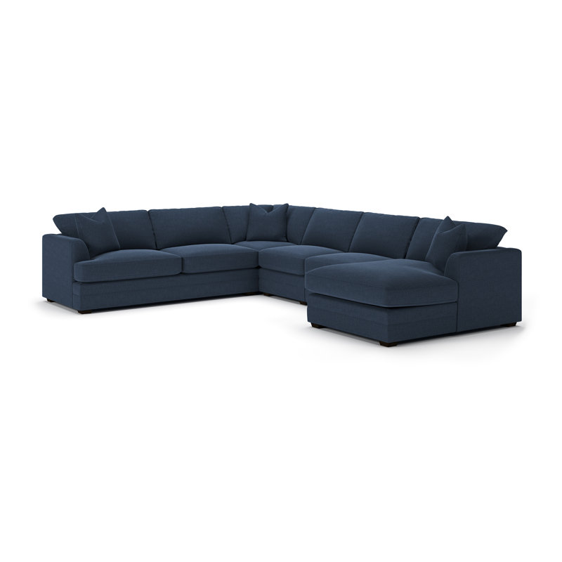 Canapé modulaire 5 pièces Edan, Natté bleu marine Drusky Sustain®, Orienté à droite