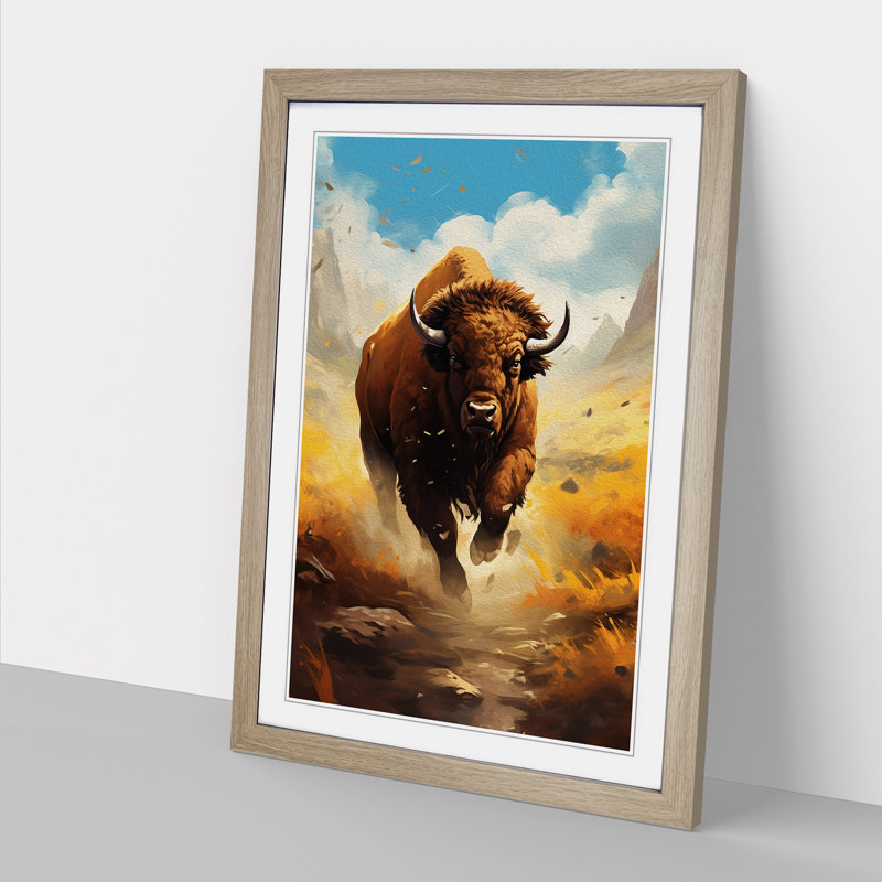 Buffalo Digital Art - Framed Print, Oak Framed, 64cm H x 46cm W x 2cm D