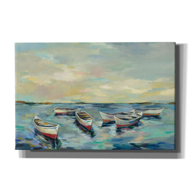 «Coastal View Of Boats» par Silvia Vassileva, art mural sur toile, H 40 po x l 60 po x P 1,5 po