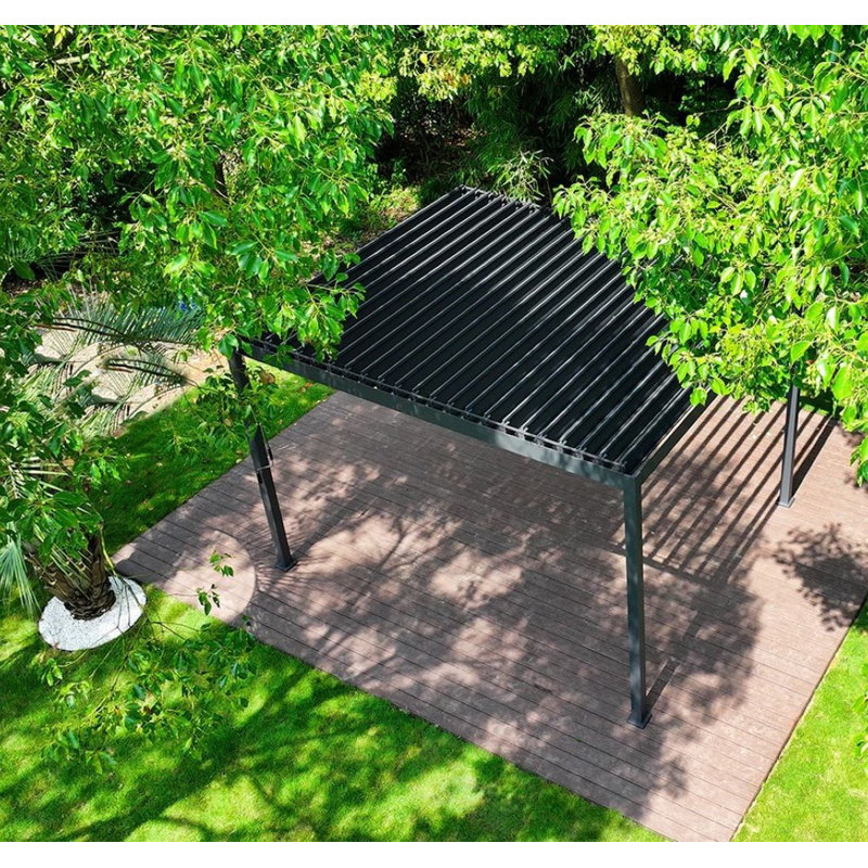 Charcoal Aluminum Frame Pergola with Adjustable Louver Roof, 10x12 ft