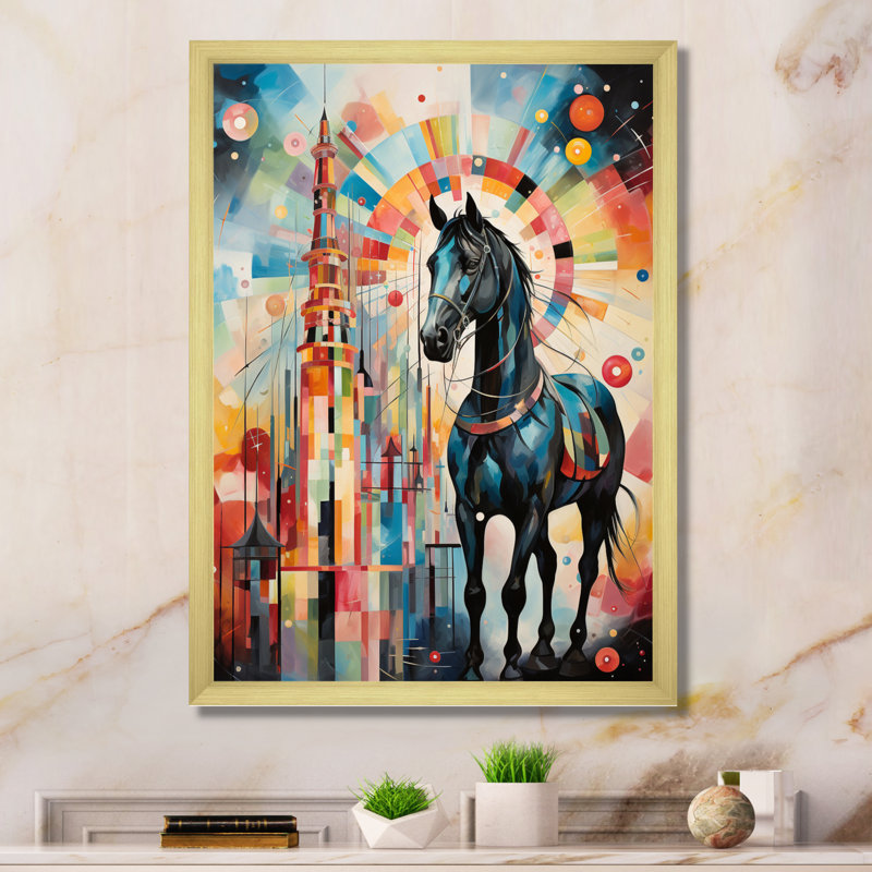 Carrousel de carrousel de couleur sur toile, Encadrement doré, H 44 po x l 34 po x P 1,5 po