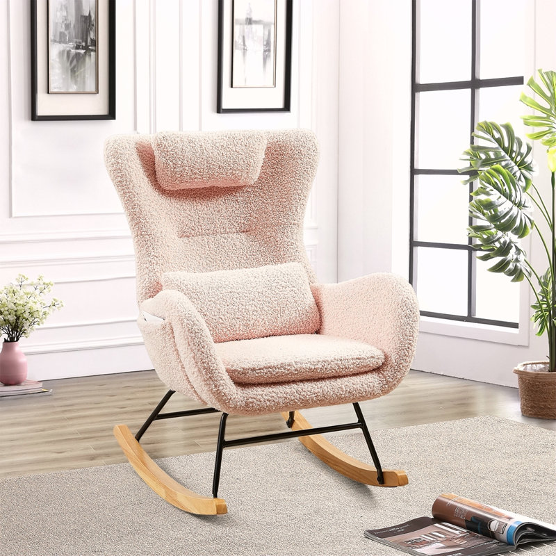 Chaise berçante, chaise berçante moderne avec dossier haut, Rose