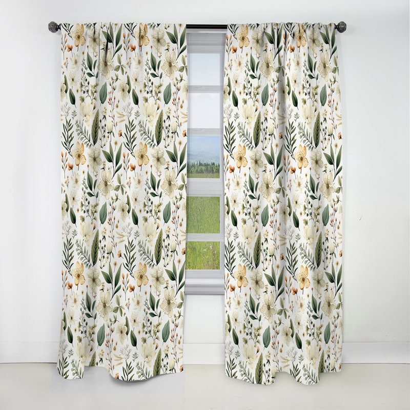 Botanical Neutrals Boho Motif I - Rideau floral - Rideau occultant floral - 1 panneaux, L 52 po x L 90 po