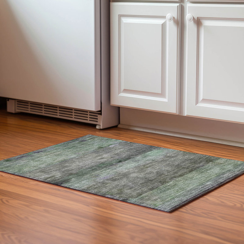 Premium Machine Washable Mayfield AMF2311 Stripes Rug, Aloe, 2'6" x 3'10"