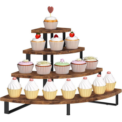 Présentoir à petits gâteaux, porte-gâteaux en bois en escalier, présentoir de table à dessert à 4 niveaux pour biscuits, beignets, présentoir artisanal, coin arrondi brun rustique