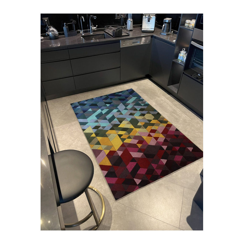 Tapis décoratif géométrique bleu et rouge à motif géométrique lavable à la machine