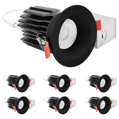 LuxRITE 3 po Projecteur à DEL sans cadre régressé + garniture ronde noire, 5CCT, 15W, 1250LM, CRI90, faisceau tournant à 38 ° à intensité variable et homologué Wet, lot de 6 ETL