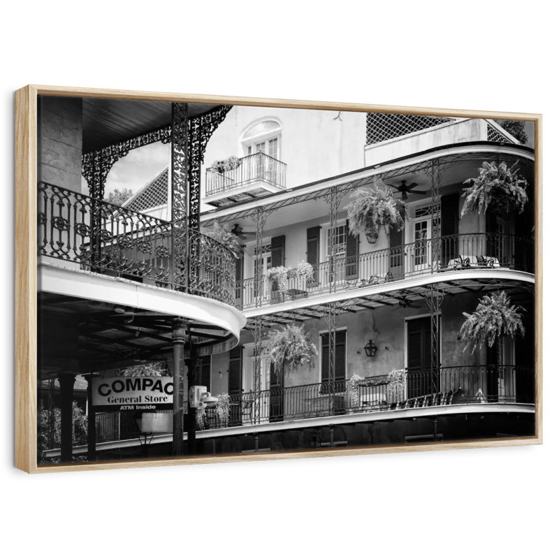 NOLA noir - façades de balcon Bourbon, Cadre flottant en bois naturel, 31 po x 21 po