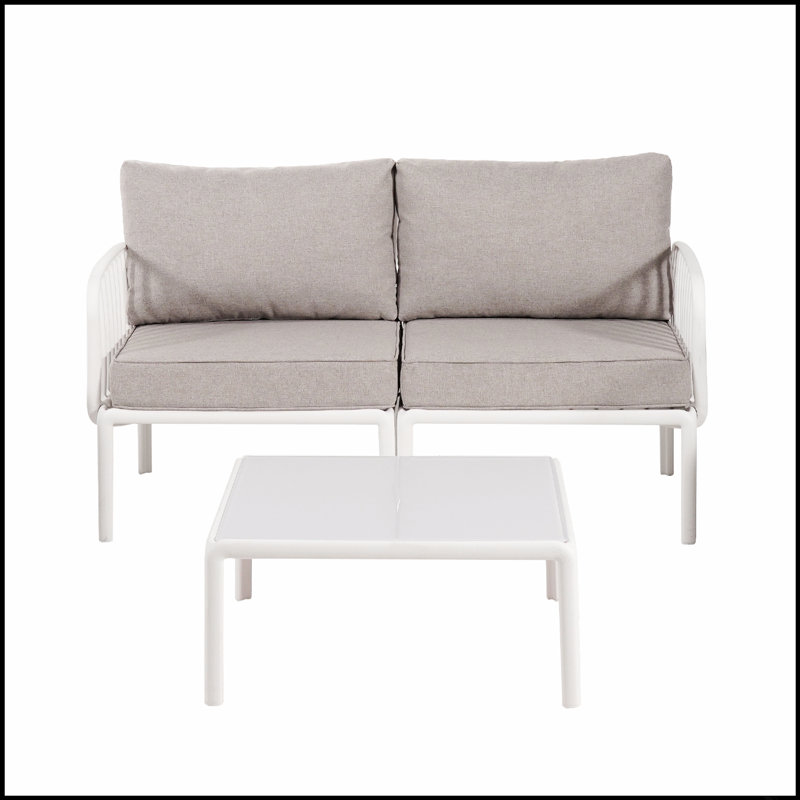 Ensemble de conversation de patio 3 pièces avec table basse carrée, coussins épais et imperméables pour une assise extérieure confortable