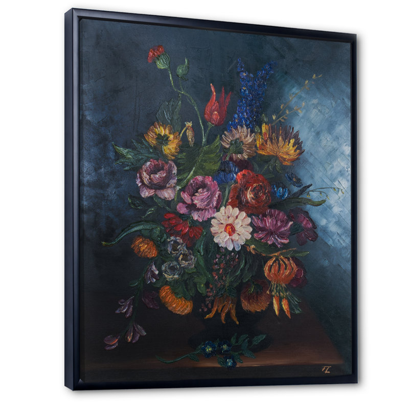 Bouquet de fleurs printanières en fleurs, H 20 po x l 12 po x P 1 po, Toile avec cadre flottant noir