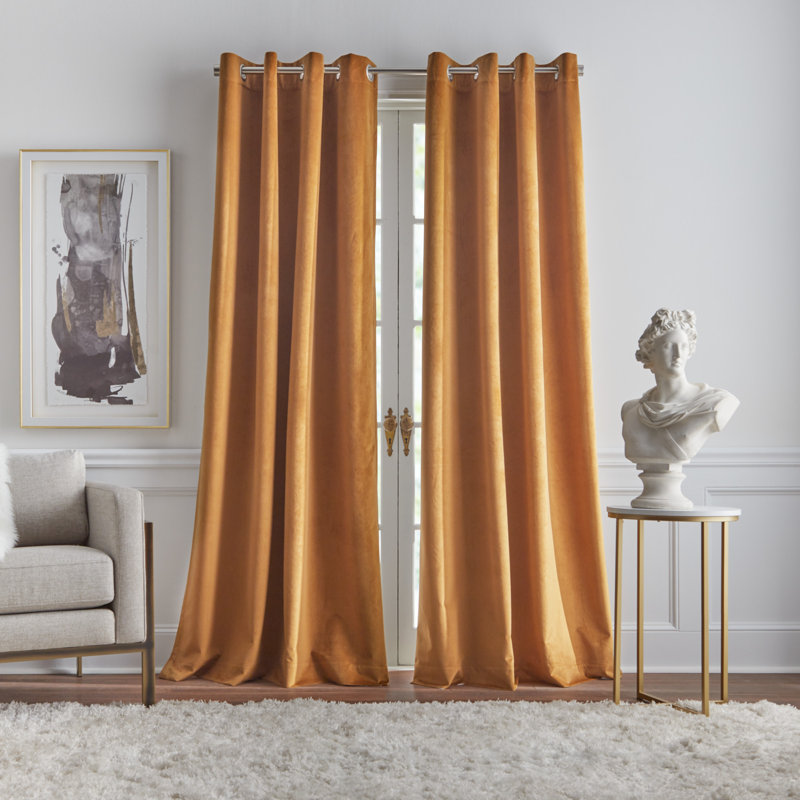 Paire de rideaux en velours occultant avec œillets (ensemble de 2), Ocre, L 50 po x L 95 po