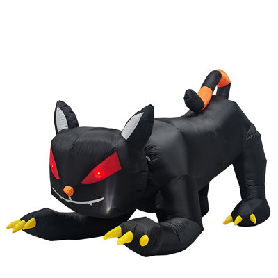 Chat noir gonflable d'Halloween de 6,5 pi avec tête à secousses, lumières DEL blanches et rouges intégrées, décoration extérieure de jardin gonflable pour la pelouse, le jardin, le patio et la fête intérieure
