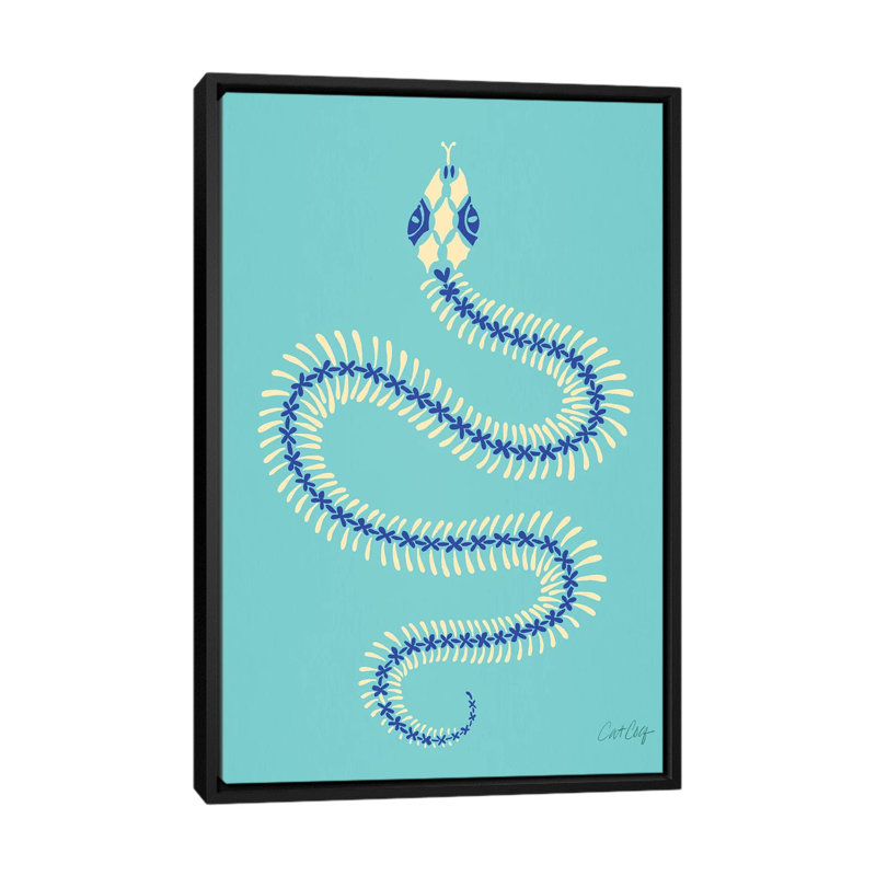 Strickler crème et squelette de serpent bleu, 26 po x 18 po x 1,5 po, Non mat, Toile avec cadre noir
