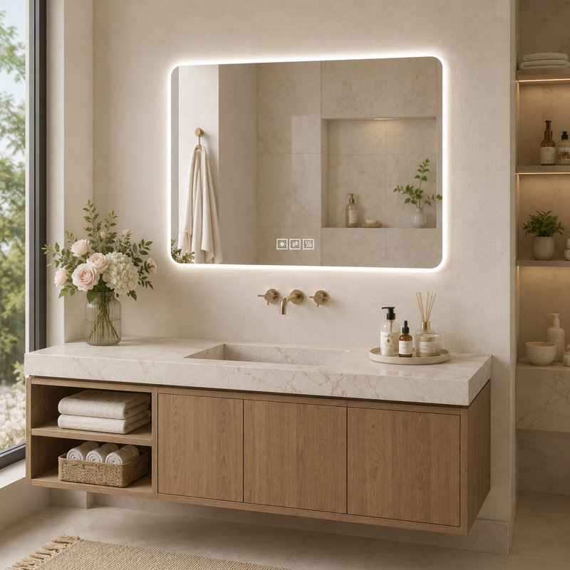 36" x 28" Rectangular LED Backlit Bathroom Mirror with Dimming and Memory Function