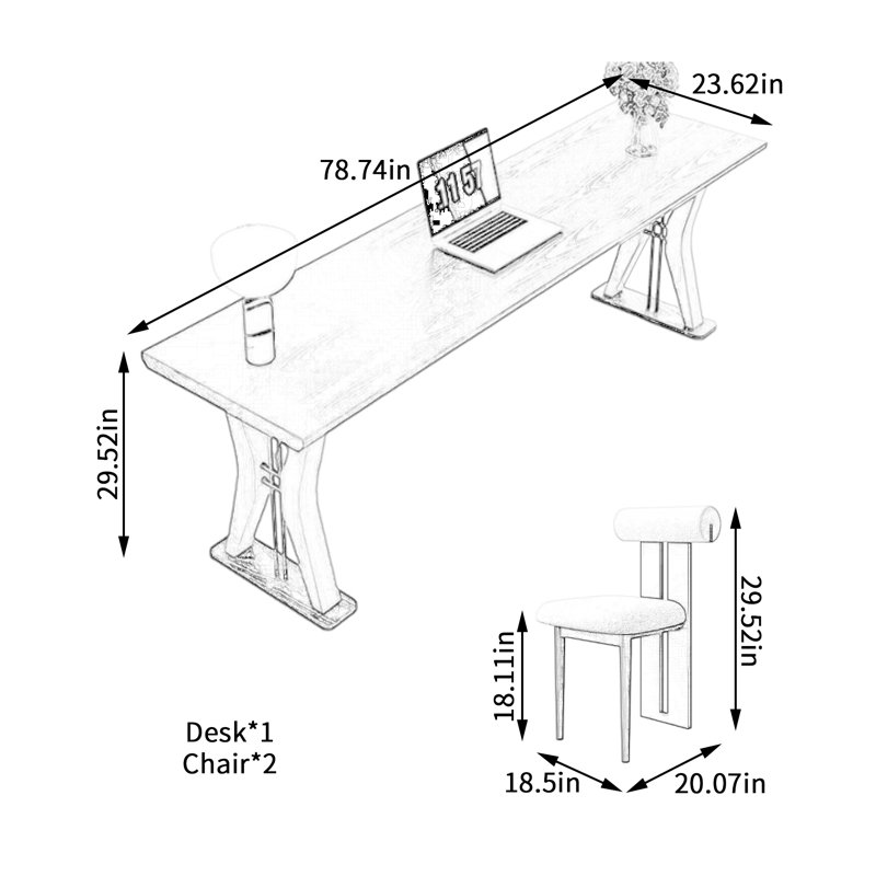 Long bureau d'ordinateur rectangulaire et chaises