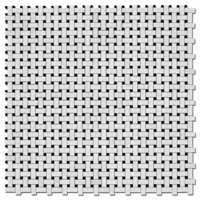 1" x 2" Marble Basketweave Mosaic Wall & Floor Tile, Dolomite/Black
