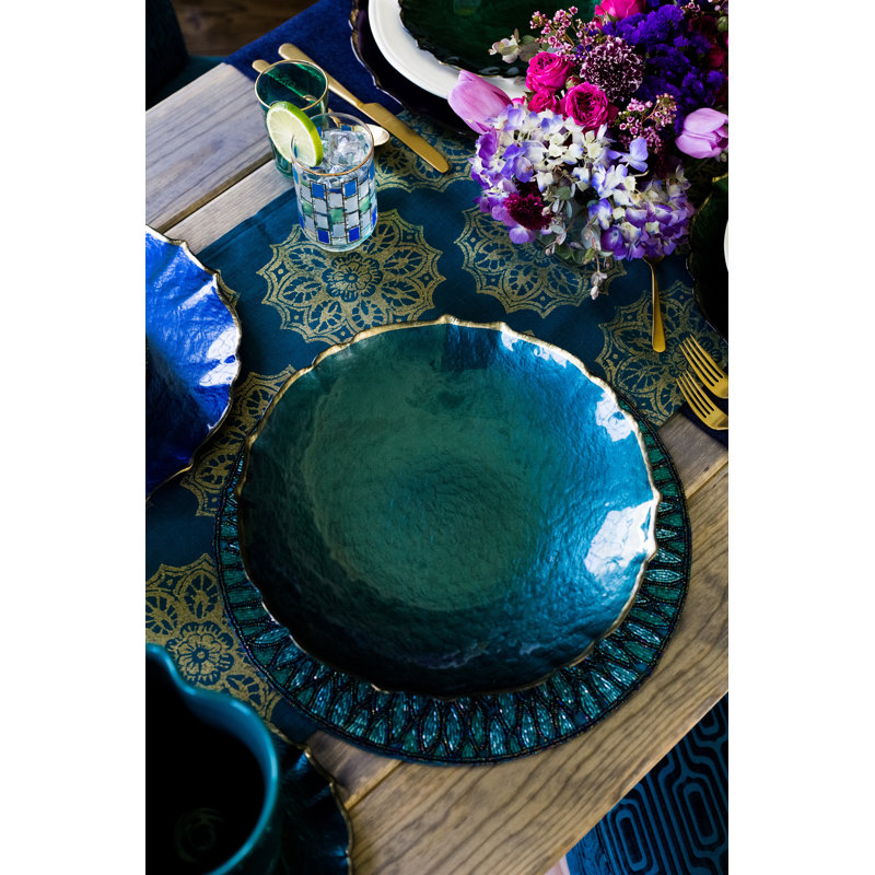 Baroque Glass Scalloped Charger, Aqua