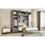 Lit escamotable grand format mural gris avec tablettes, tiroirs et garde-robe pour petits espaces suspendus