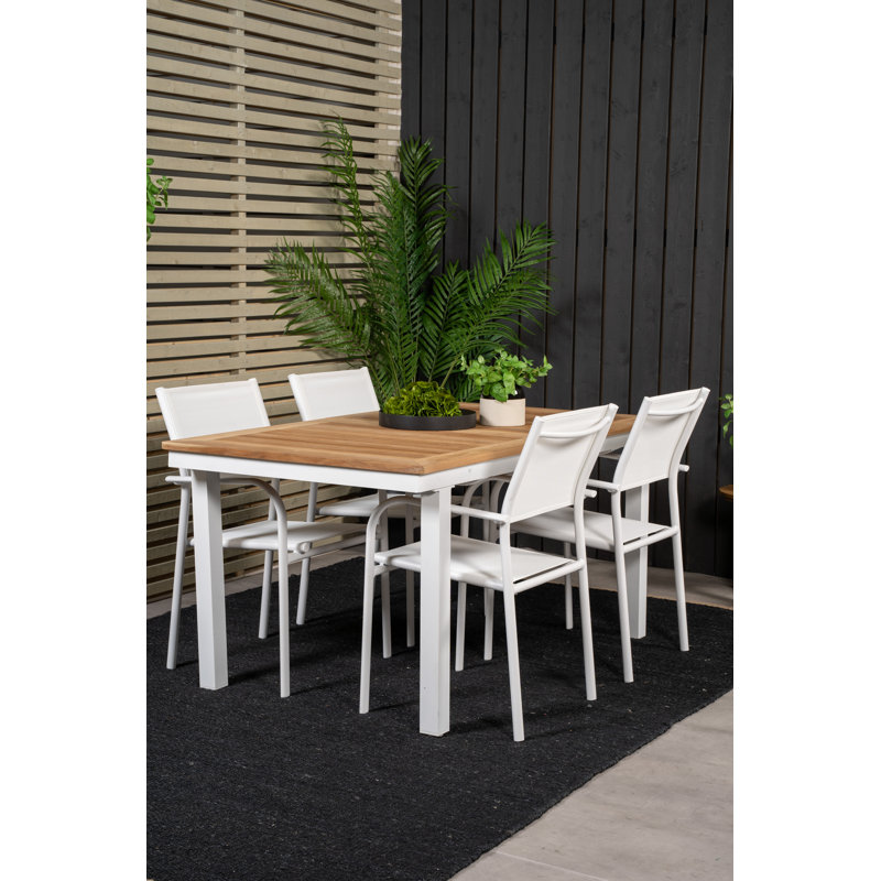 Navya 4 - Person Teak Solid Wood Patio Dining Set Extendable Rectangular Table