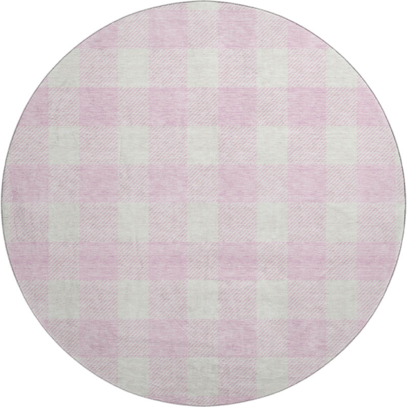 Premium Machine Washable Prisco Pink Rug, Round 8'
