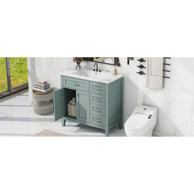 Meuble-lavabo de salle de bain de style 36 po - Armoire avec lavabo et tiroirs en céramique élégante