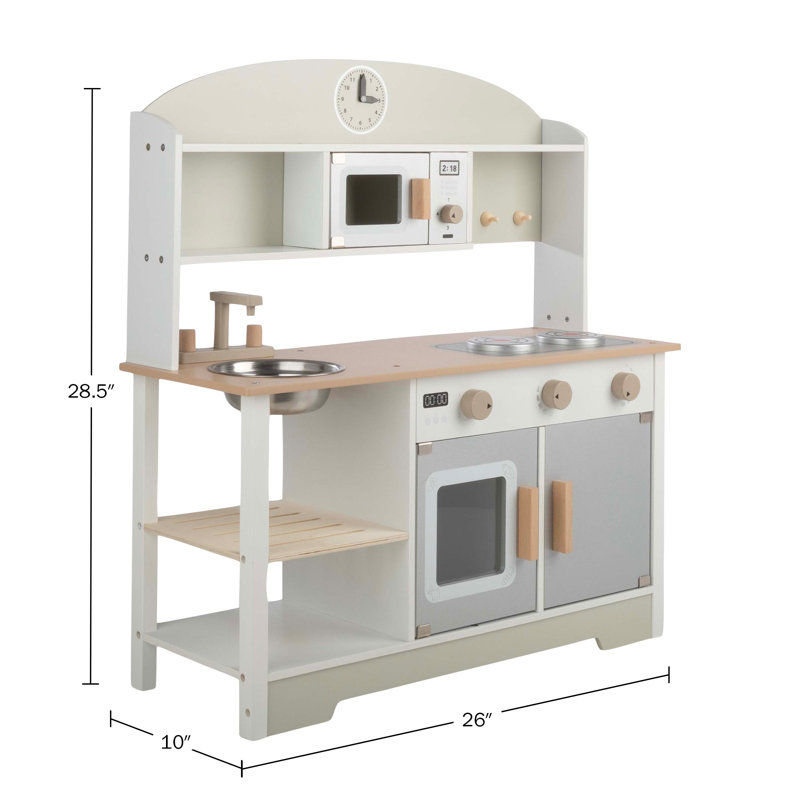 White and Gray Wooden Toddler Kitchen Playset with Accessories