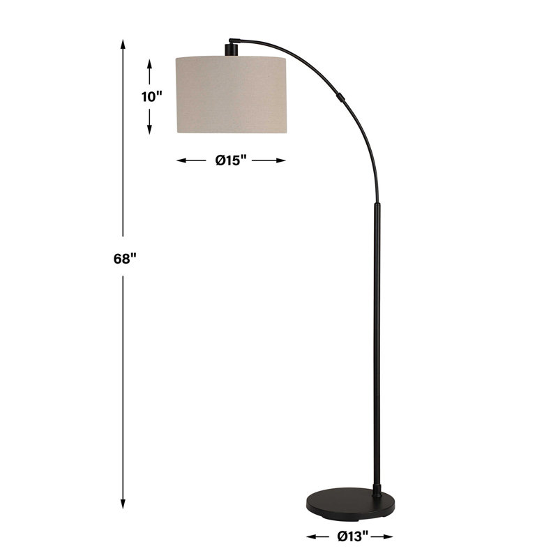 Lampe sur pied Arc, abat-jour en lin blanc cassé, structure en métal noir, 68 po