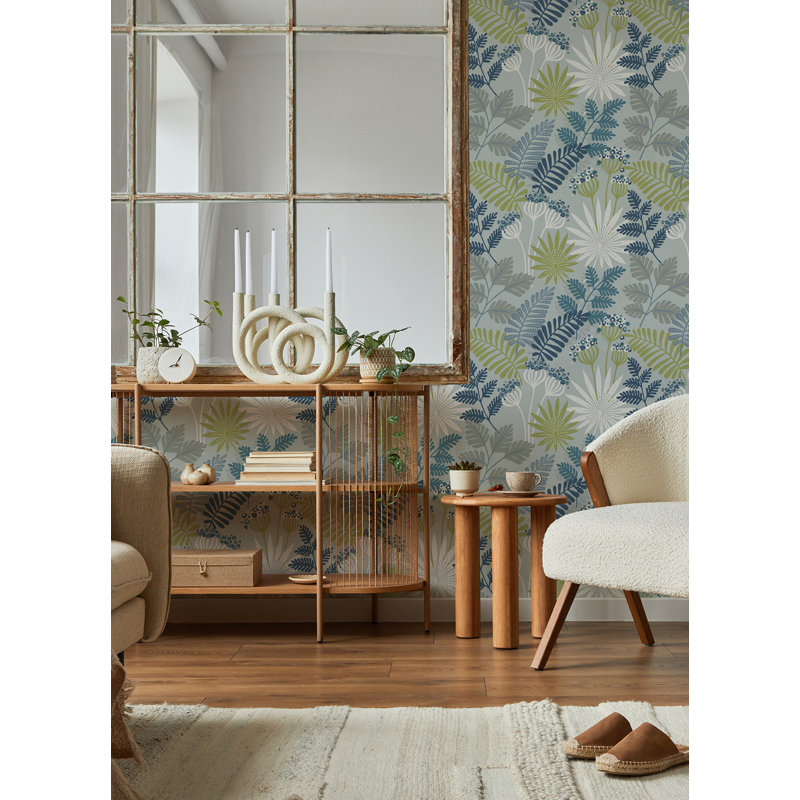 Floral Non-Pasted Wallpaper Roll, Sky Blue