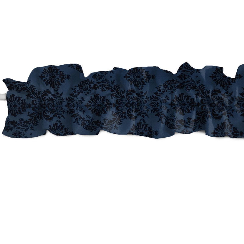Cantonnière à damas, L 120 po x L 9 po, Noir / bleu sarcelle