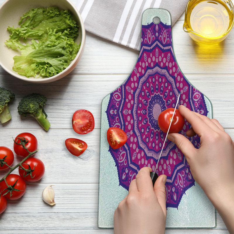 Planche à découper en verre trempé Ambesonne mauve complexe et indigo rose pâle