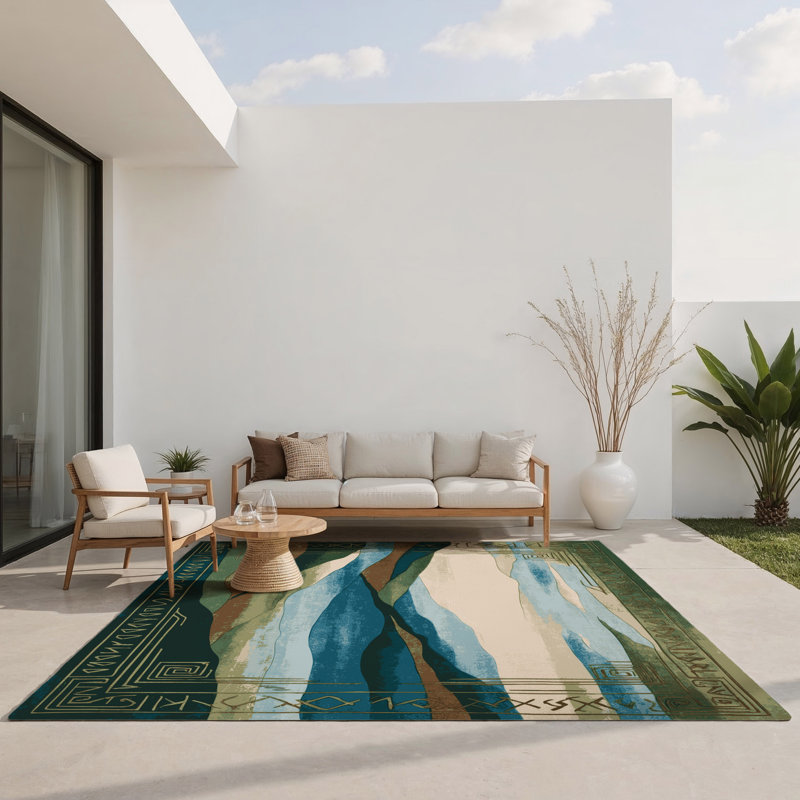 Tranquil Maze Indoor And Outdoor Area Rug, Rectangle 5' x 7'
