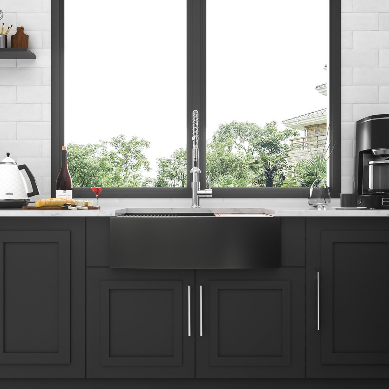 Station de travail en acier inoxydable avec tablier frontal en acier inoxydable noir 33 po 33 po, Argent argent, Calibre 18