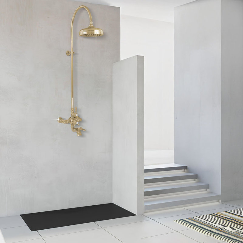 Exposed Thermostatic Shower System 36″ Wall Mounted with 1.75 GPM Lever/Cross Handles, Unlacquered Raw Brass