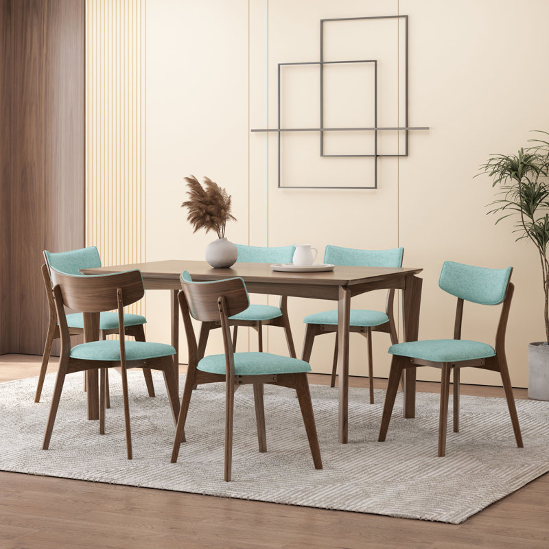 Jenan 6 - Person Four Leg Dining Set, Natural Walnut, 29.70”H x 35.40”L x 35.40”W, Mint