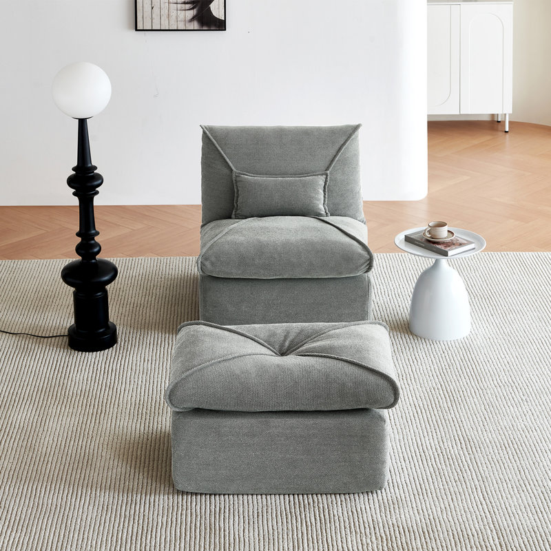 Armless Bean Bag Set With Ottoman (set Of 2), Grey Polyester
