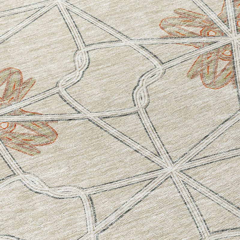 Beige Geometric Machine-Washable Indoor/Outdoor Area Rug 2'6" x 3'10"