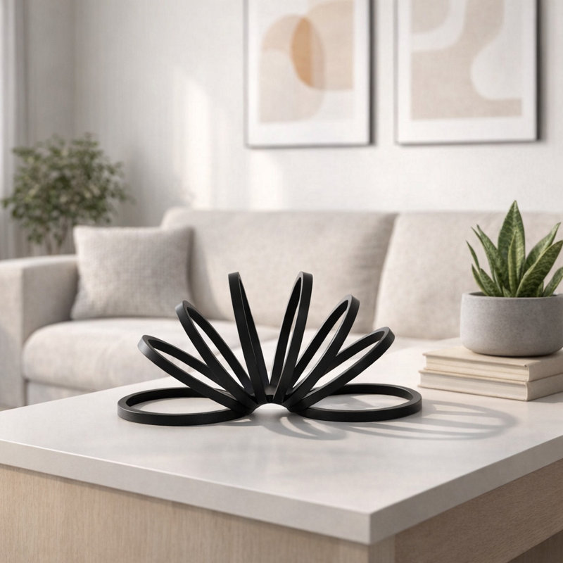 Anneau décoratif en métal pour sculpture Home Decor - Figurine abstraite moderne pour des décorations élégantes dans le salon - Noir