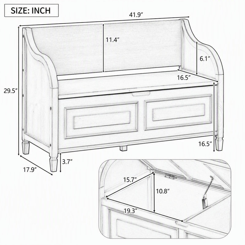 Banc de rangement rustique multifonctionnel, Beige, Beige, Bois naturel