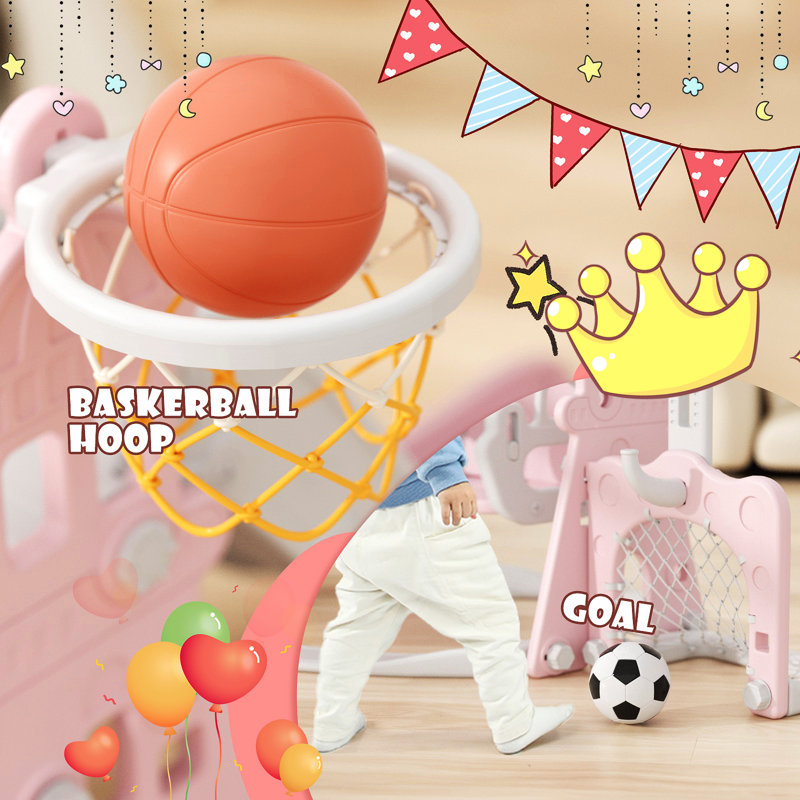 GLAF Plastic Swing Set with Swing(s) , Slide(s), Pink/Gray