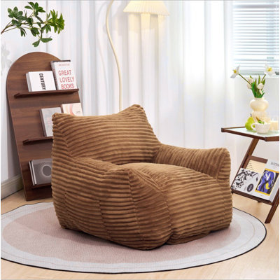 Bean Bag Chair For Adults With Armrests - Oversized Comfy Beige Beanbag Lounge Lazy Floor Sofa Chair For Living Room, Bedroom & Dorm, Cozy Fluffy Single Cloud Mini Couch